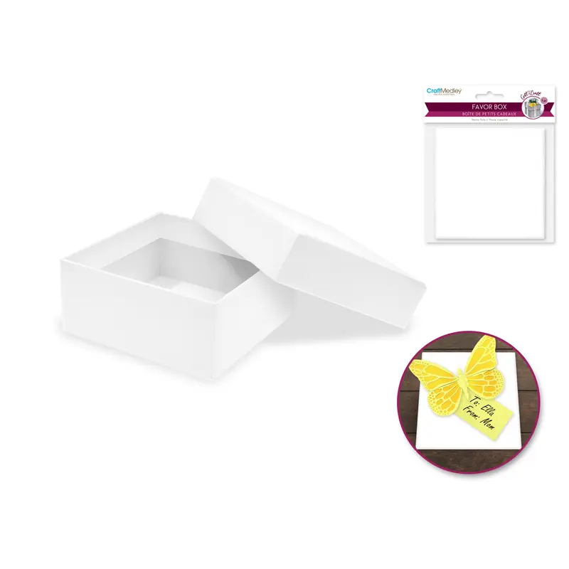 Gift Craft: 3.3"x3.3"x1.5" Heavy Duty Paper Favor Box C) White Shimmer