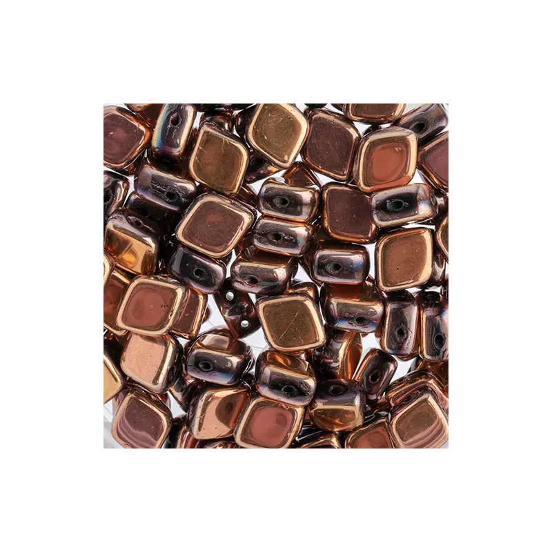 Czech Bead Rhombus 2Hole 10x8mm Black/Capri Rose