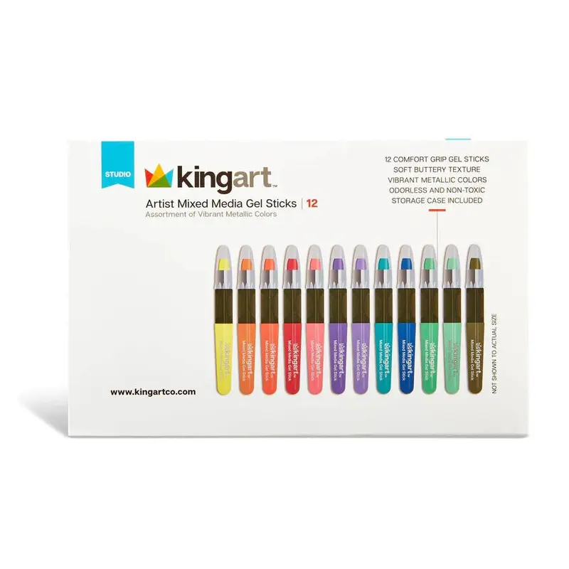 KINGART Gel Stick Artist Mixed Media Watercolor Crayons, Set of 12 Metallic Colors
