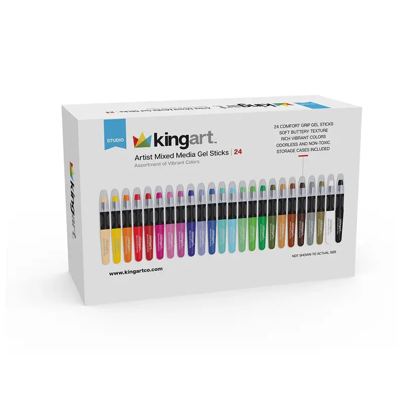 KINGART Mixed Media Gel Stick Artist Watercolor Crayons | Set of 24 Vibrant Colors