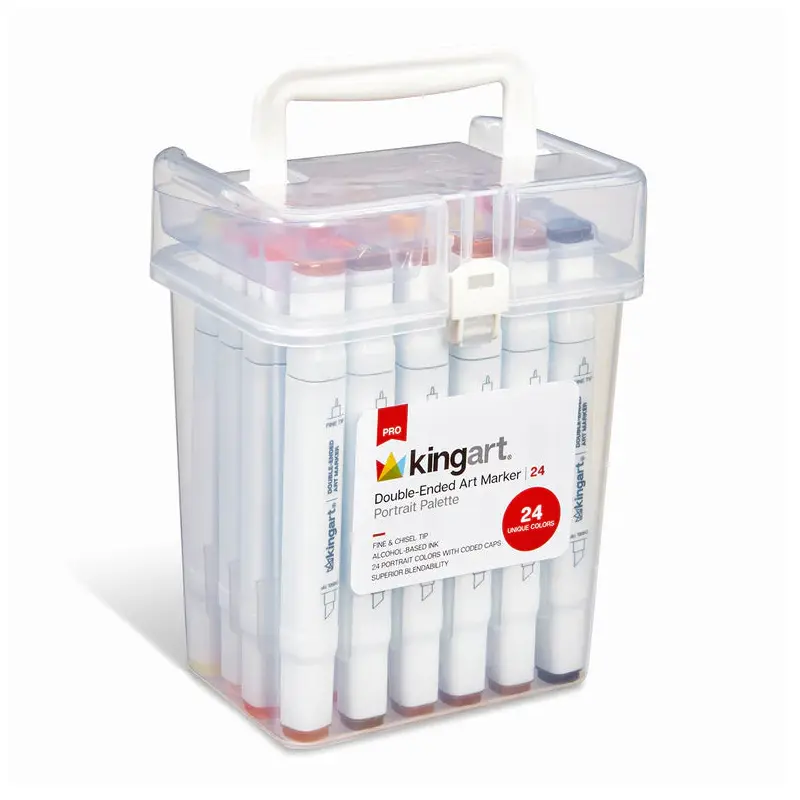 KINGART PRO Double-Ended Art Alcohol Markers, 24 Portrait Palette Colors with Both Fine & Chisel Tips and Superior Blendability