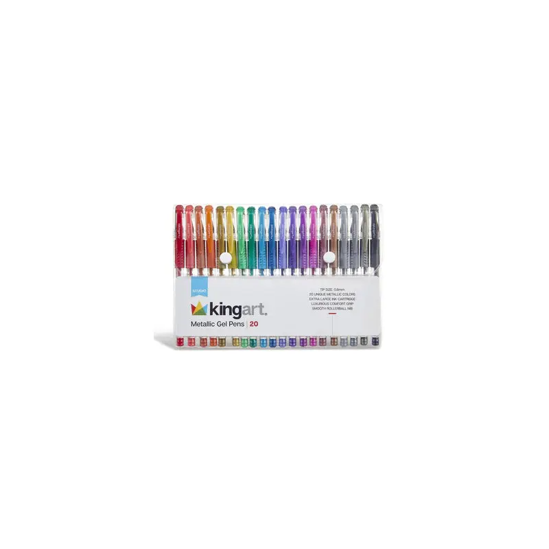 KINGART Soft Grip Metallic Gel Pens, 2.0mm Ink Cartridge, Set of 20 Unique Colors