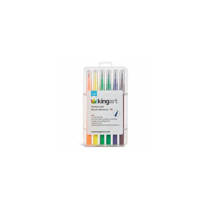 KINGART Watercolor Brush Markers, Storage Case, Set of 12 Unique Colors