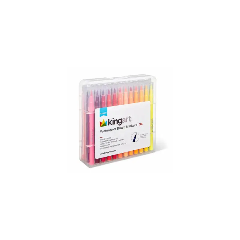 KINGART Watercolor Brush Markers, Storage Case, Set of 36 Unique Colors