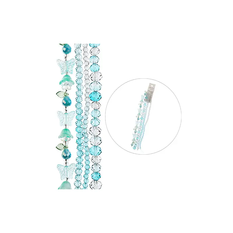 Crystal Lane DIY Flower 7in Bead Strand Aqua Mix Facetted Rondelles, Tulips, Butterflies