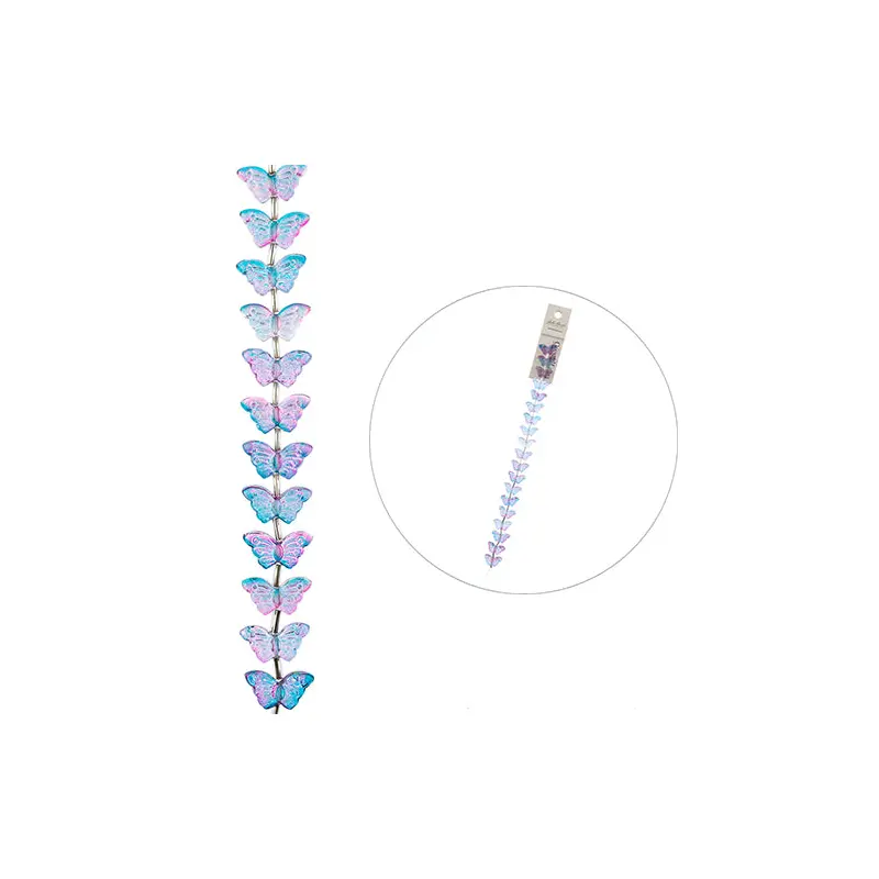 Crystal Lane DIY Flower 7in Bead Strand Butterflies Blue and Purple, 8x15mm, 19pcs