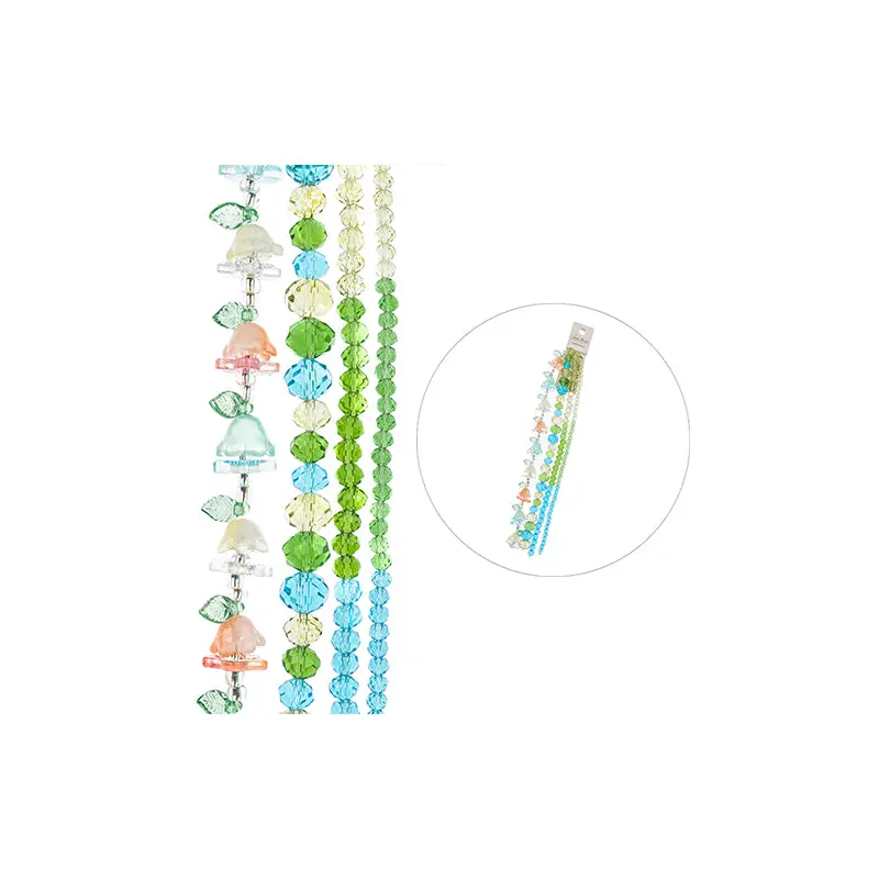 Crystal Lane DIY Flower 7in Bead Strand Pink, Yellow, Teal, Green Mix Flowers, Round Beads