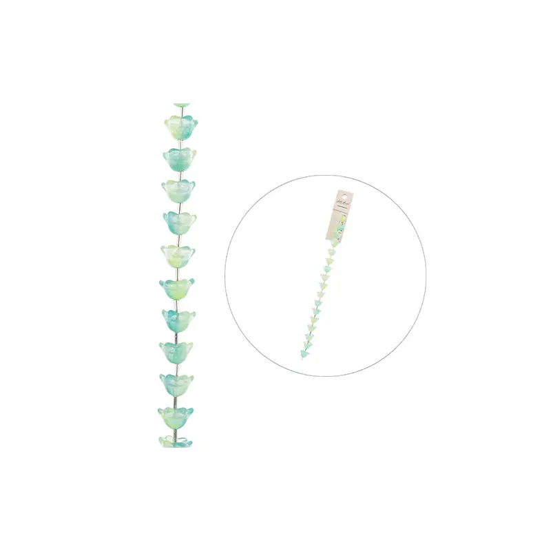 Crystal Lane DIY Flower 7in Bead Strand Tulip Green and Blue Mix 6x10mm, 17pcs