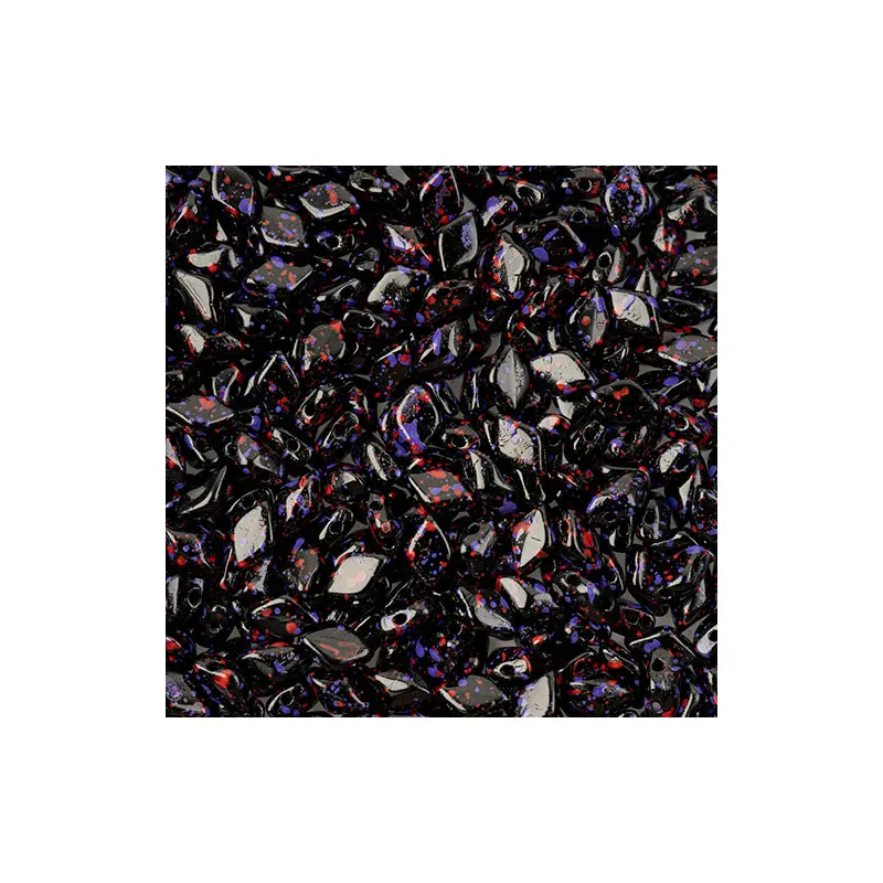 Matubo Czech Gemduo 2-Hole apx. 13g vial Jet/ Confetti Splash Violet Red