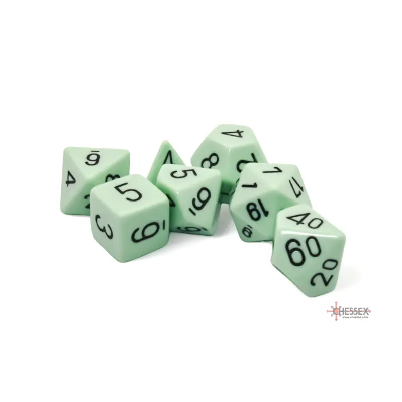 OPAQUE 7-DIE SET POLYHEDRAL PASTEL GREEN/BLACK