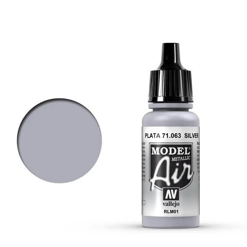 Vallejo 71063 Model Air Silver RLM 01 17 ml Acrylic Airbrush Paint