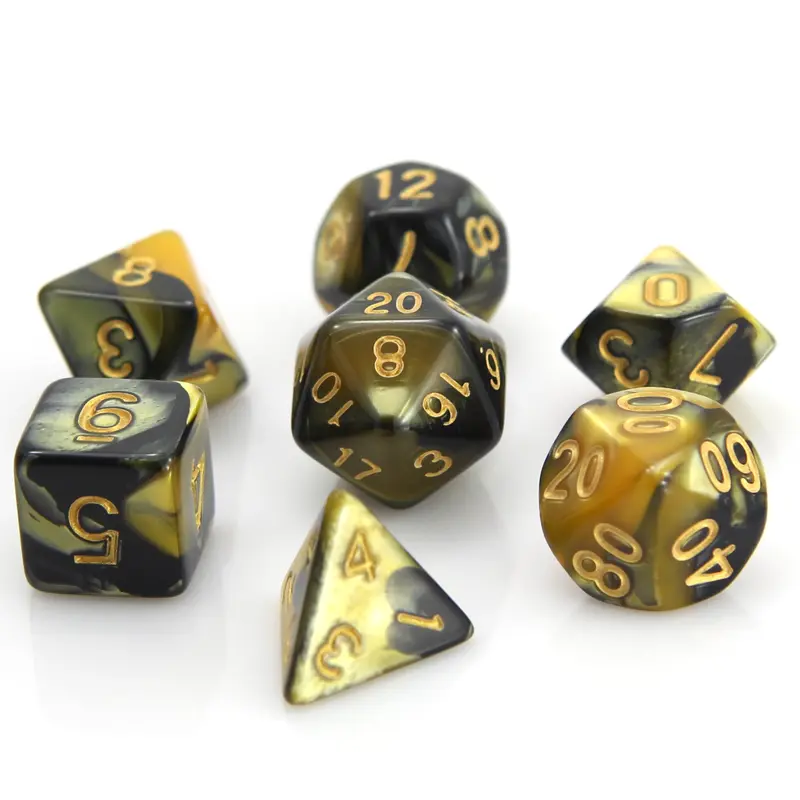Yellow and Black Marble (7-Die RPG Set)
