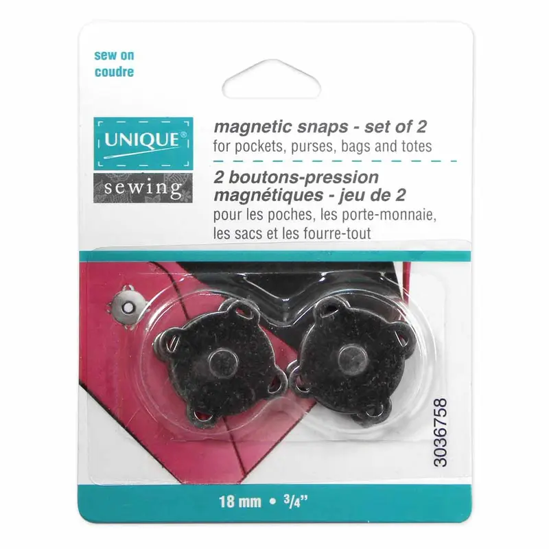 UNIQUE SEWING Magnetic Snaps Sew-On - Gunmetal - 18mm (34) - 2 sets