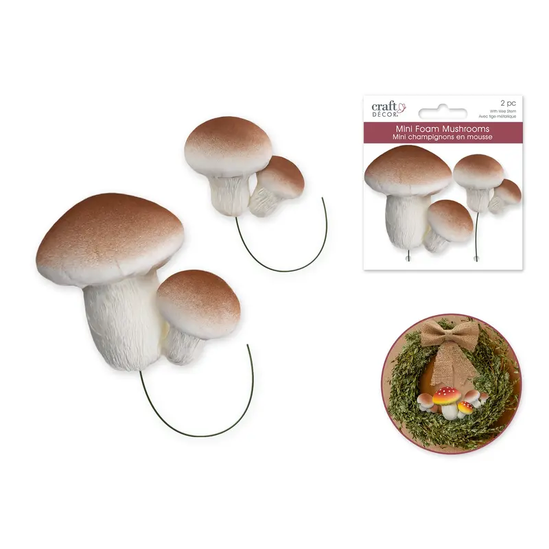 Craft Decor: Foam Mushroom 2pc Picks   Brown