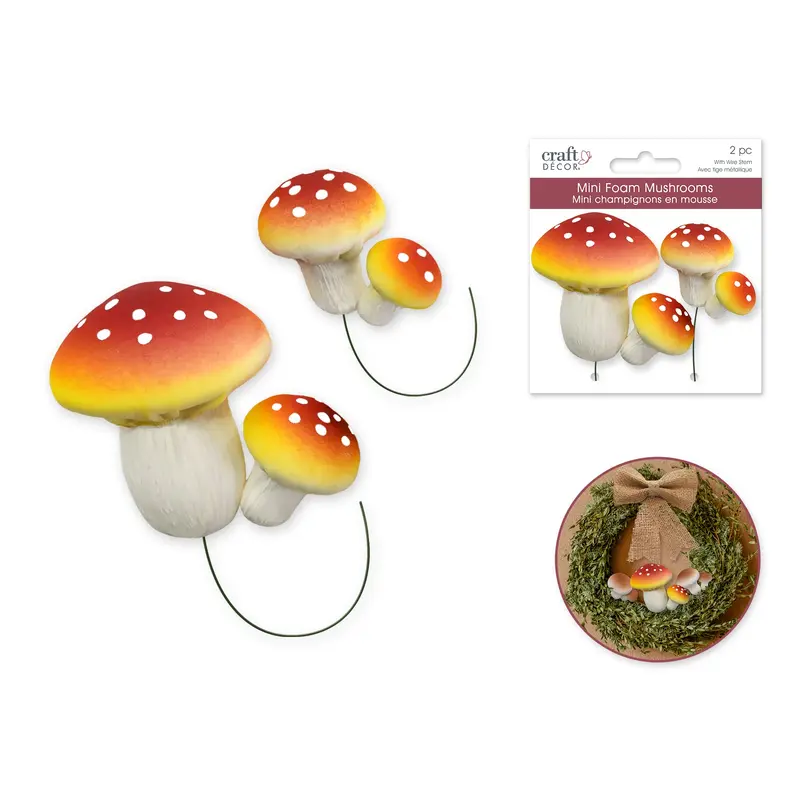 Craft Decor: Foam Mushroom 2pc Picks  Red