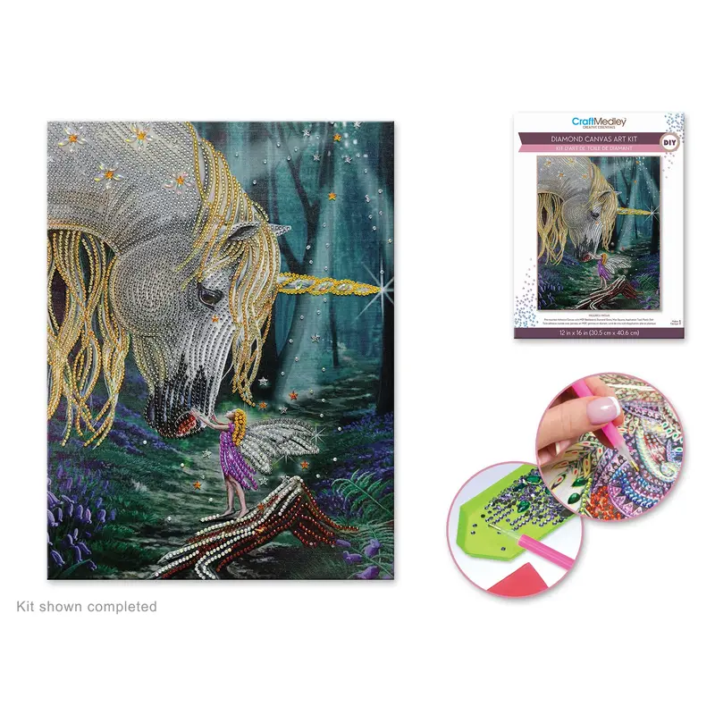 Craft Medley Kit: Diamond Painting Art Kit 12"x16" w/Gems+Tool+Tray Fantasy Friends