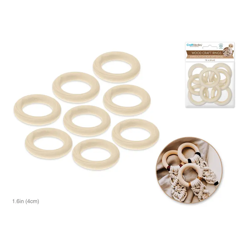 Craftwood: 40mm Craft Rings x8 Natural
