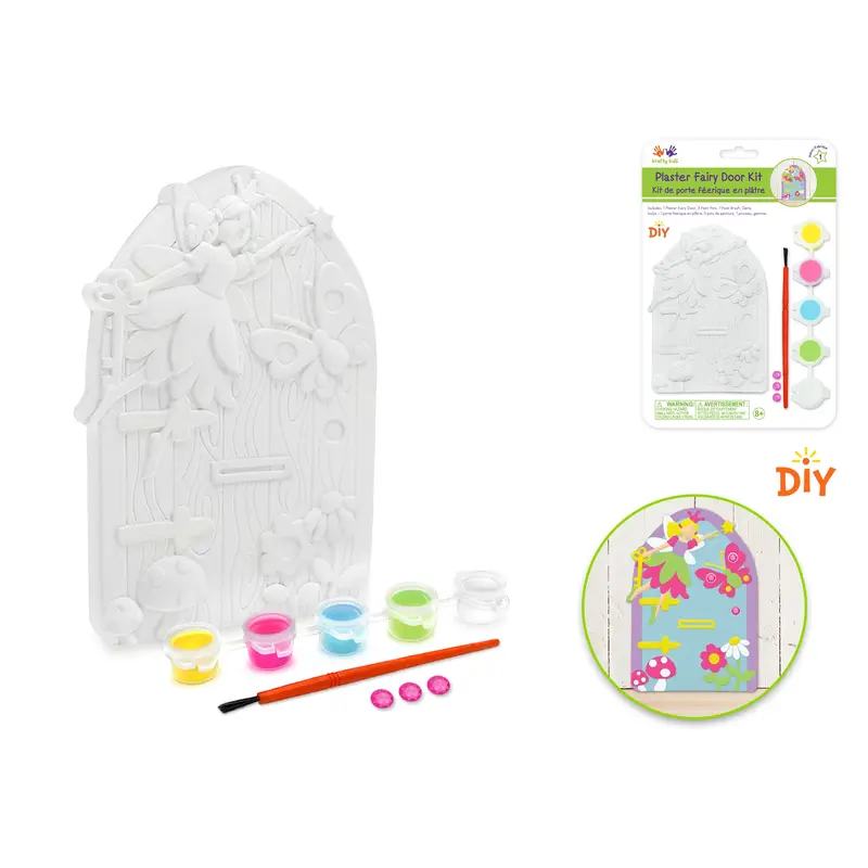Krafty Kids Kit: 4.6"x3.1" DIY Plaster Fairy Door w/Brush+Paints+Gems Fairy Door
