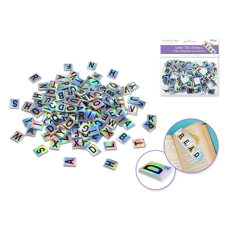 Paper Craft Stickers: 0.6"x0.7" Foil Letter Tiles 150pc Silver foil