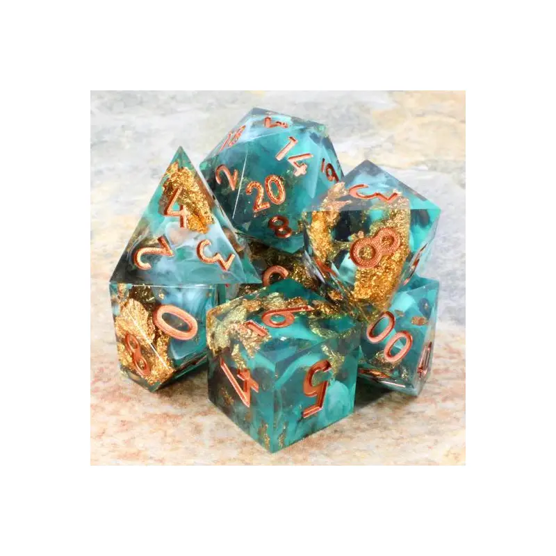 Teal and White/copper (Resin 7-Die RPG Set)