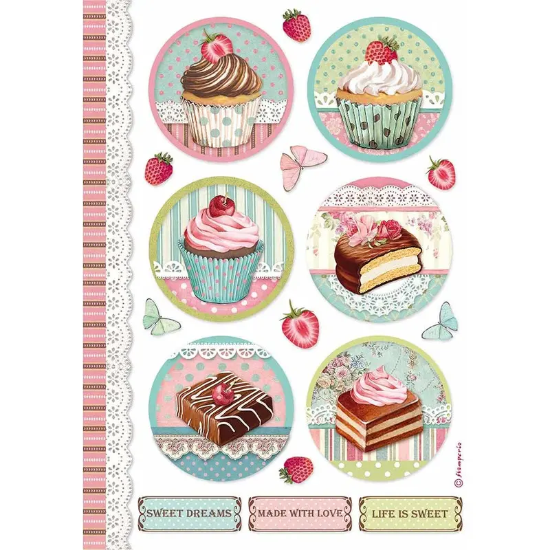 A4 Rice Paper, Sweety - Round Mini Cakes