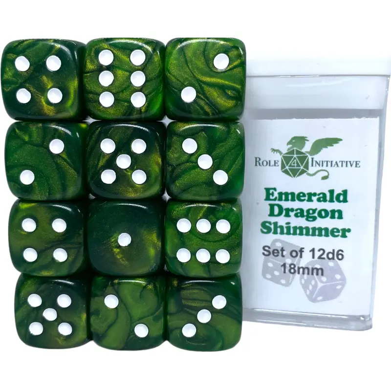 SET OF 12D6 PIPS DICE: EMERALD DRAGON SHIMMER 18MM