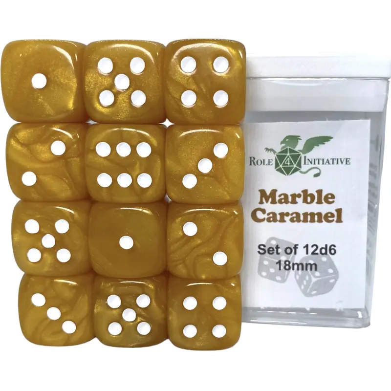 SET OF 12D6 PIPS DICE: MARBLE CARAMEL 18MM