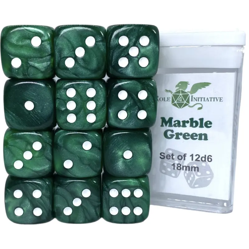SET OF 12D6 PIPS DICE: MARBLE GREEN 18MM