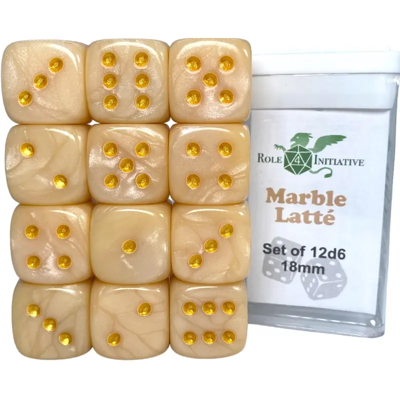 SET OF 12D6 PIPS DICE: MARBLE LATTE 18MM