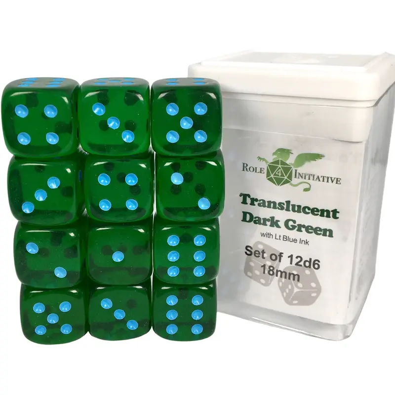SET OF 12D6 PIPS DICE: TRANSLUCENT GRN/LT BLUE