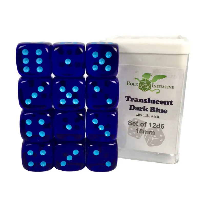 SET OF 12D6 PIPS DICE: TRANSLUCENT DK BLUE/LT BLUE