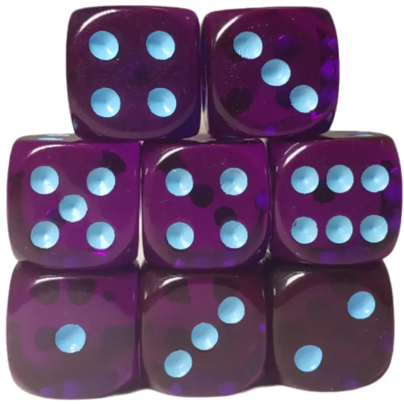 SET OF 12D6 PIPS DICE: TRANSLUCENT PRPL/BLUE 18MM