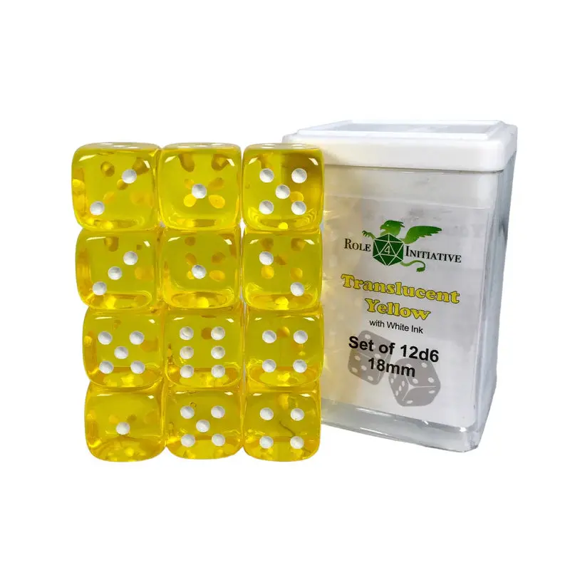 SET OF 12D6 PIPS DICE: TRANSLUCENT Yellow/White 18MM