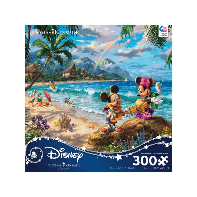 THOMAS KINKADE DISNEY - MICKEY AND MINNIE IN HAWAII - 300 OVERSIZED PIECE PUZZLE