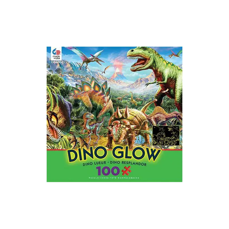 Dino Glow - Glow in The Dark - Dino Party - 100 Piece Jigsaw Puzzle
