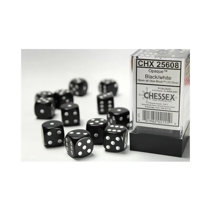 Opaque Black/White (16mm D6 Dice Set)