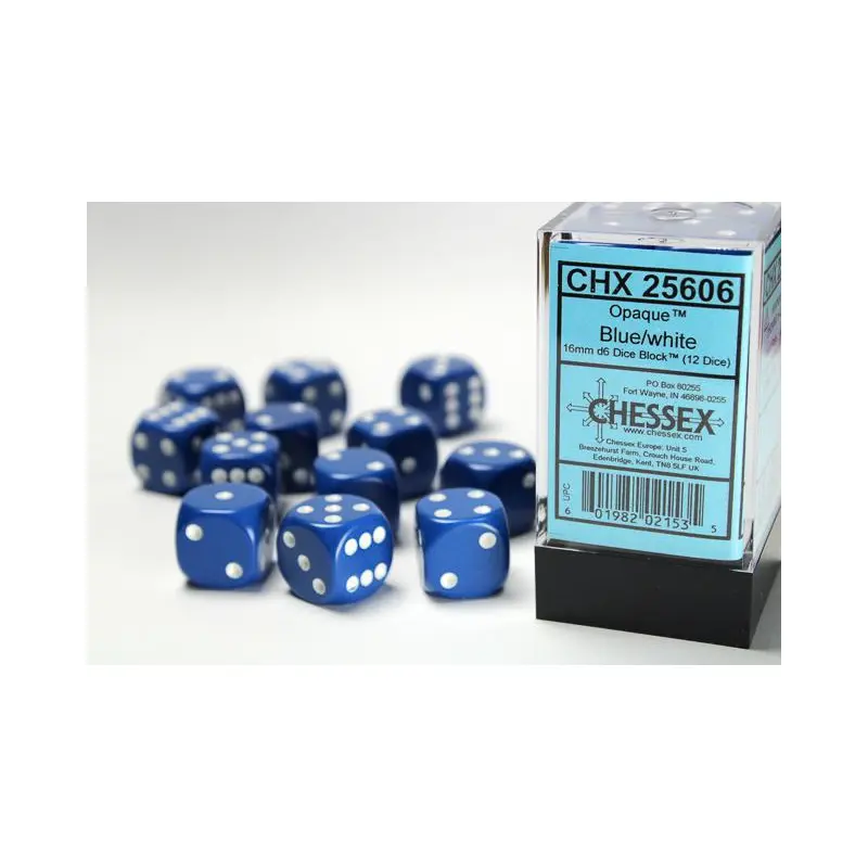 Opaque Blue/White (16mm D6 Dice Set)