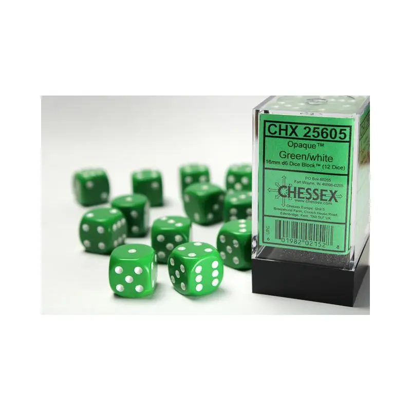 Opaque Green/White (16mm D6 Dice Set)