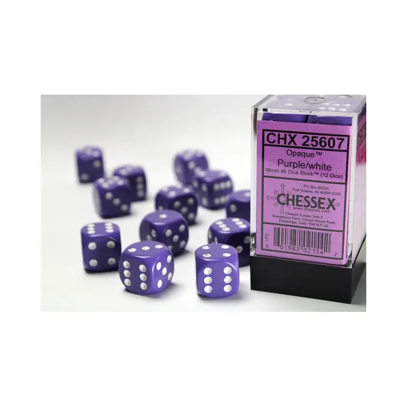 Opaque Purple/White (16mm D6 Dice Set)