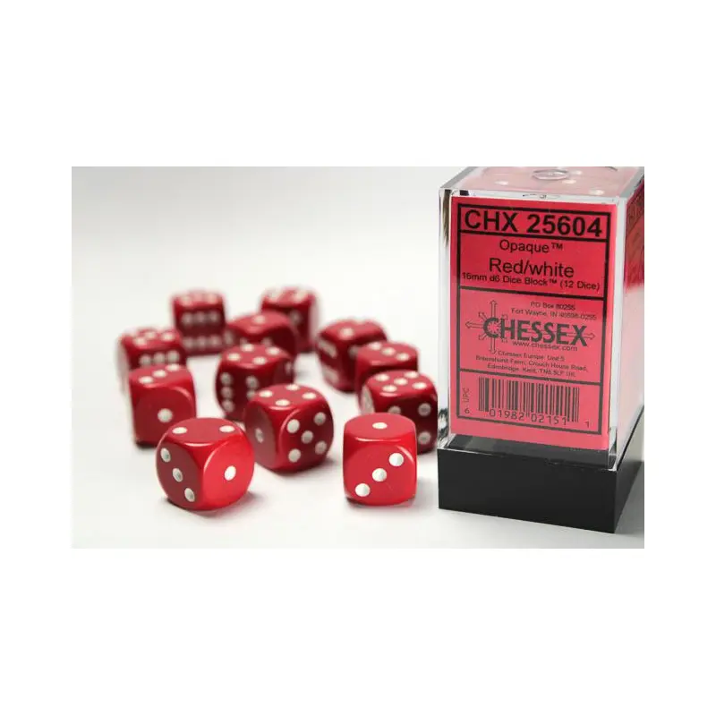 Opaque Red/White (16mm D6 Dice Set)