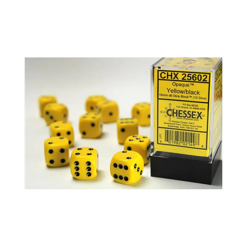 Opaque Yellow/Black (16mm D6 Dice Set)