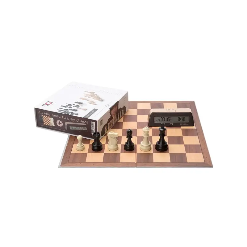 Chess Starter Box - Brown (Pieces + Board + Clock)