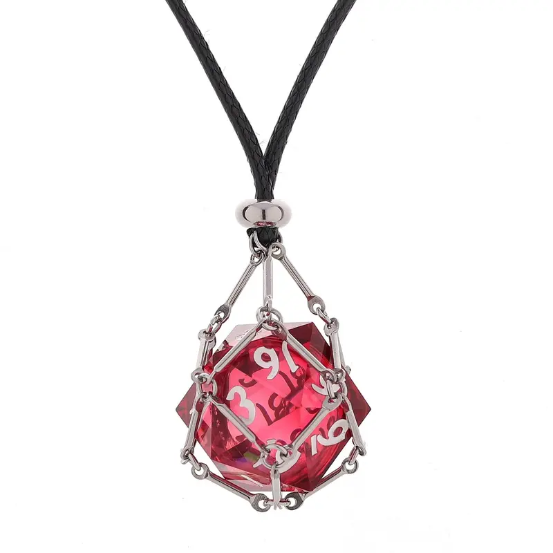 Mysticage Dice Chain/ Black Leather Strap Necklace w/d20
