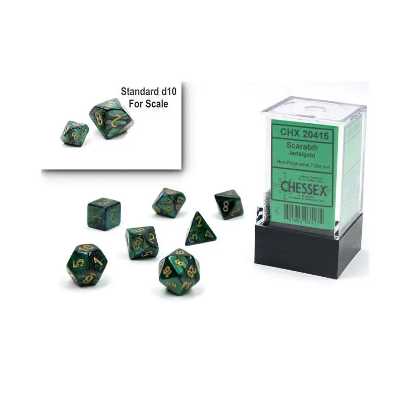 Scarab Mini-hedral Jade/gold (mini 7-Die RPG Set)