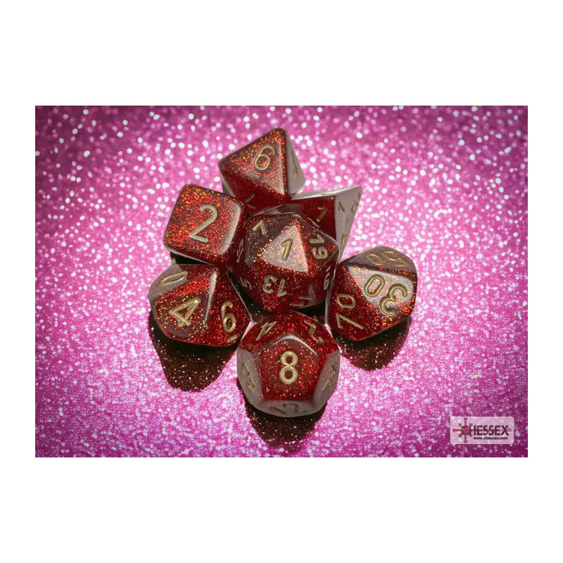 Glitter Ruby/gold (7-Die RPG Set)