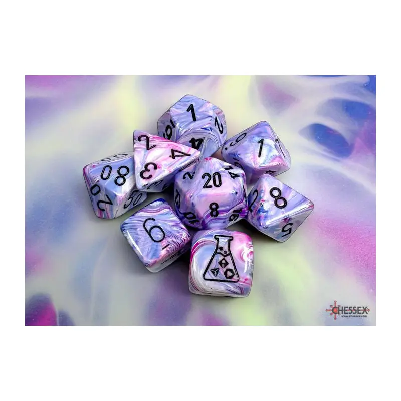 Lab Dice: Festive Hydrangea/black (8-Die RPG Set)