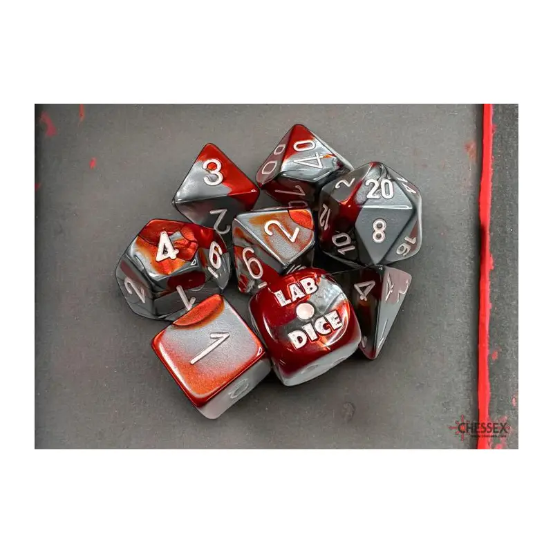 Lab Dice: Gemini Red-Steel/white (8-Die RPG Set)