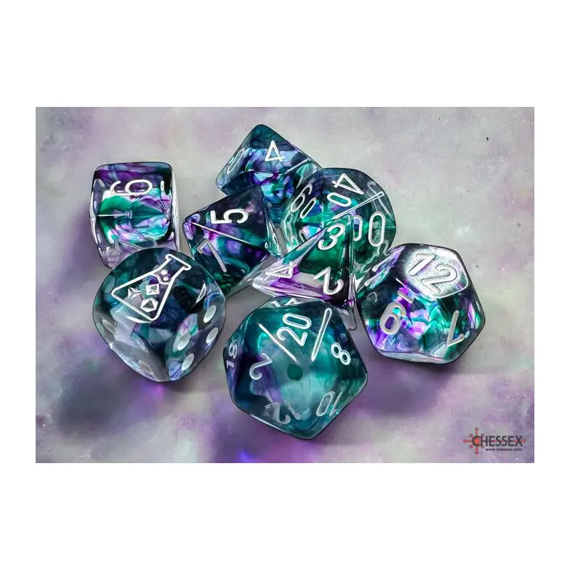Lab Dice: Nebula Flourite/white Luminary (8-Die RPG Set)