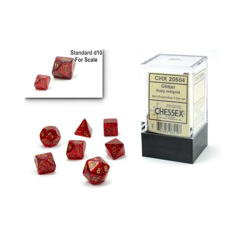 Glitter Ruby Red/gold (Mini 7-Die RPG Set)