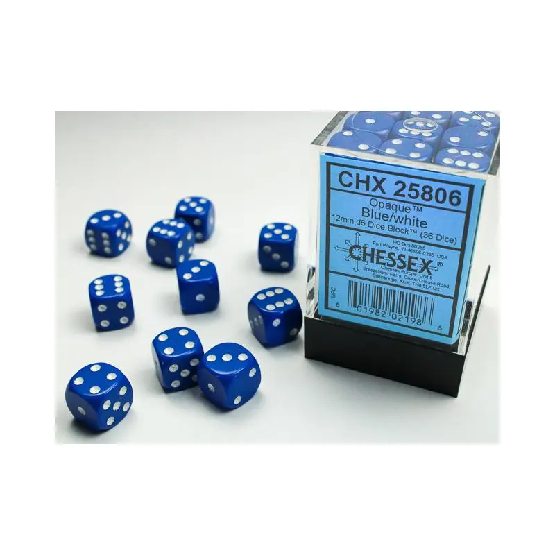 Opaque Blue/white (12mm D6 Dice Set)